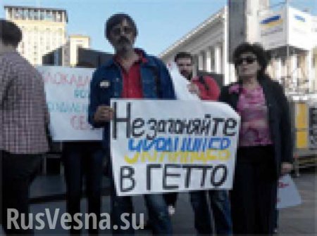 В Киеве беженцы из Донбасса протестовали против блокады и обвиняли Порошенко в сегрегации