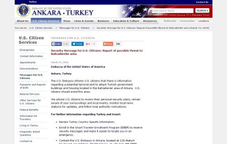 CNN: Посольство США предупредило американцев об угрозе теракта в Анкаре за два дня до взрыва