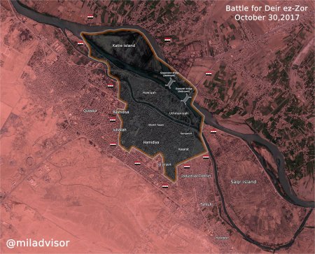 Карта боёв Российско-Сирийской армии в Дейр эз Зор 30.10.2017