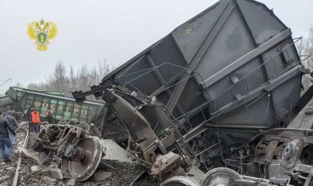 Кадры с места схода грузового состава в Рязанской области (ФОТО)