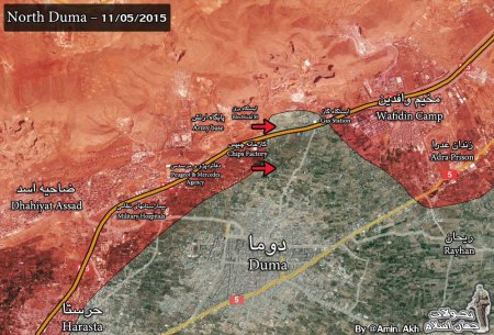 Сирийская армия освободила северную сторону шоссе Дамаск - Хомс в районе Думы