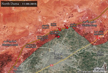 Сирийская армия освободила северную сторону шоссе Дамаск - Хомс в районе Думы
