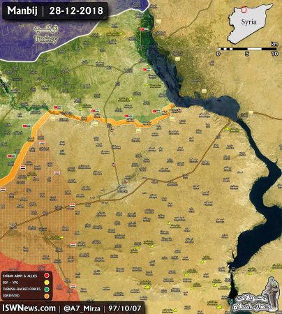 Российские и сирийские военные заняли запад и северо-запад региона Менбидж
